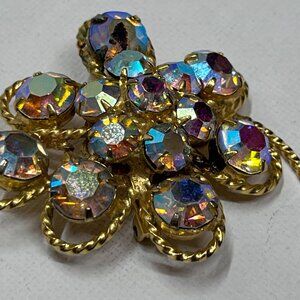 Vintage Rhinestone Brooch - Iridescent Rhinestones set in Brass